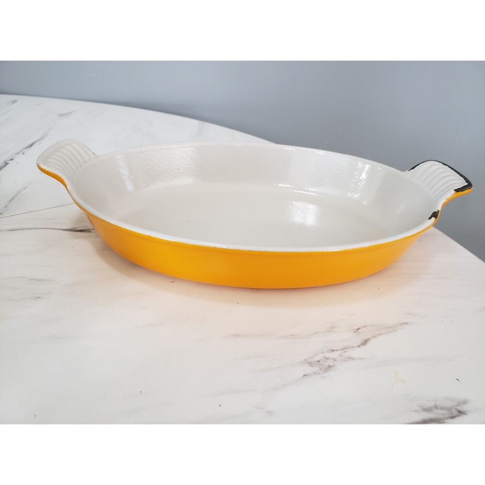 Vintage LE CREUSET CAST IRON #24 Yellow ORANGE CASSEROLE BAKING DISH FRANCE